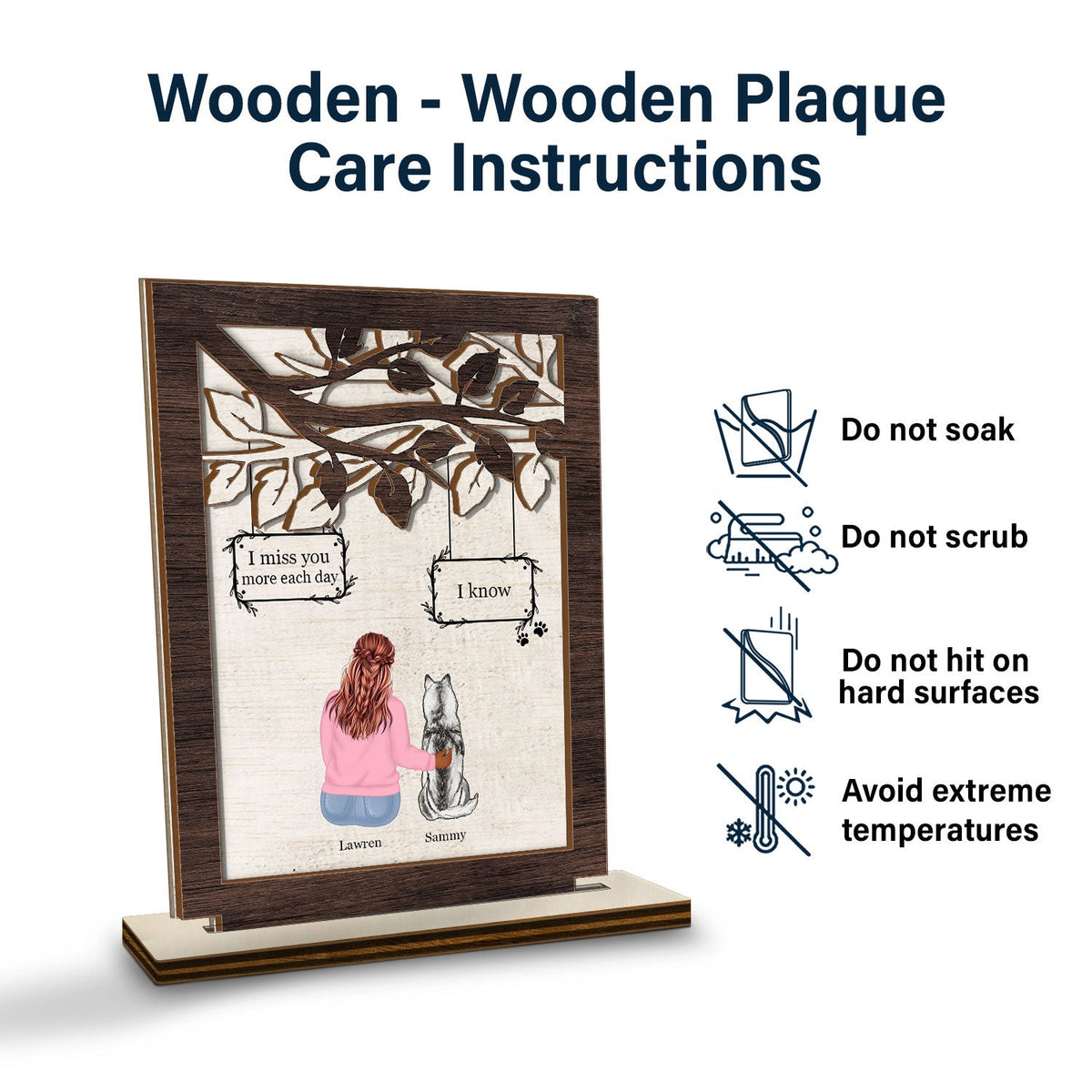 Tu me manques, je sais - Cadeau commémoratif pour les amoureux des chiens, maman de chien, papa de chien - Plaque en bois personnalisée à 2 couches 