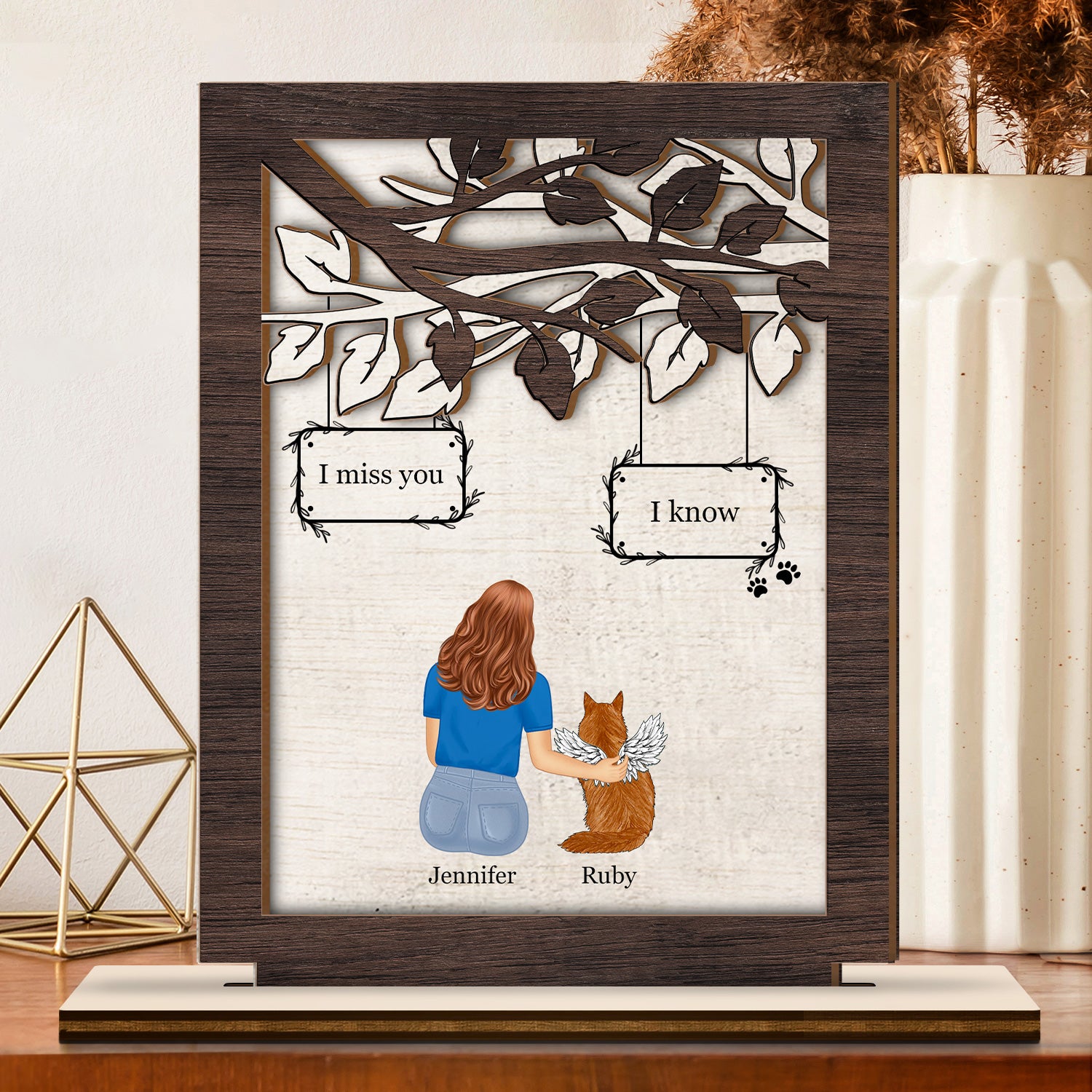 I Miss You I Know - Memorial Gift For Cat Lovers, Cat Mom, Cat Dad - Personalized Custom Shaped 2-Layered Wooden Plaque