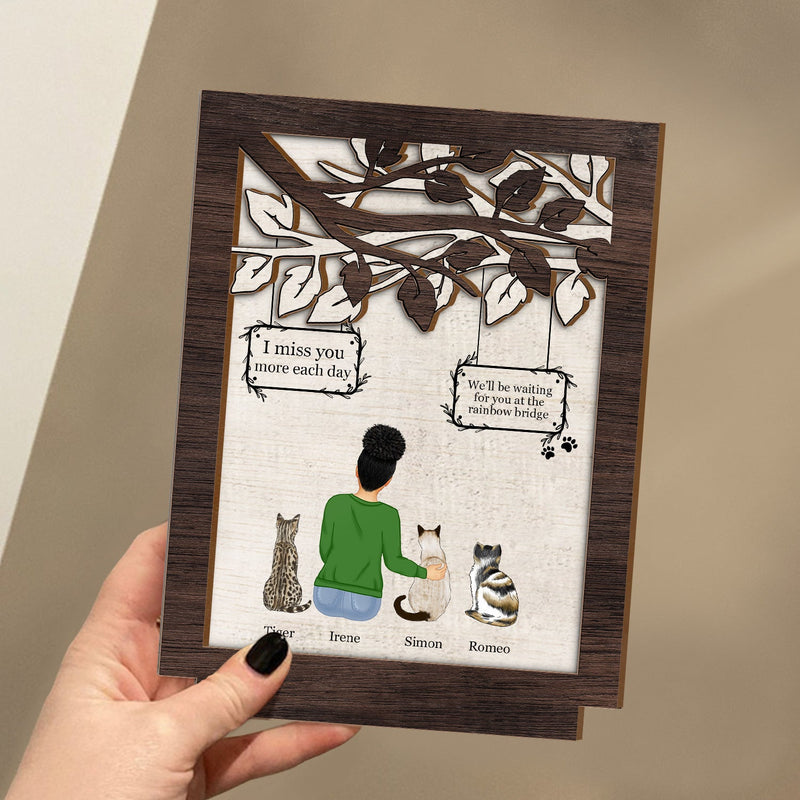 I Miss You I Know - Memorial Gift For Cat Lovers, Cat Mom, Cat Dad - Personalized Custom Shaped 2-Layered Wooden Plaque