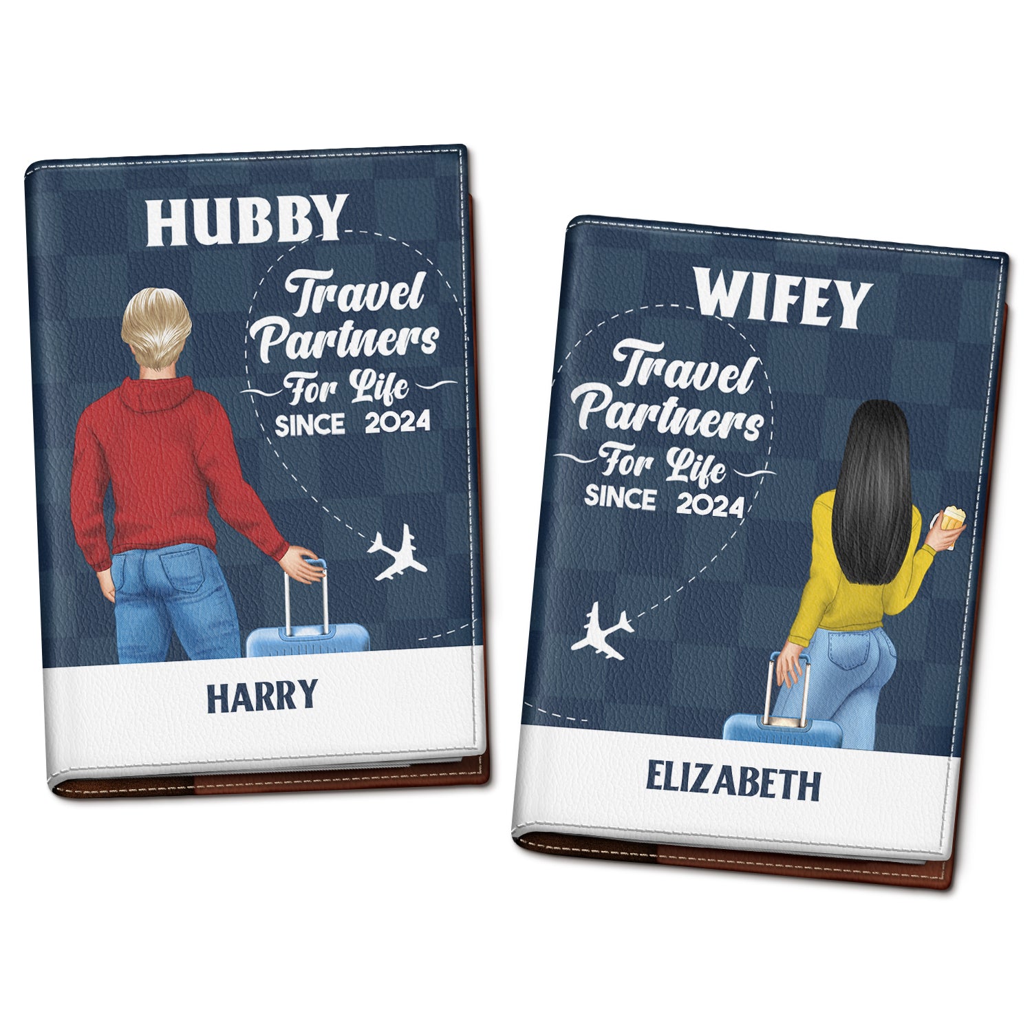Traveling Couple Hubby & Wifey Travel Partners For Life Pattern - Gift For Couples, Traveling Gift - Personalized Passport Cover, Passport Holder