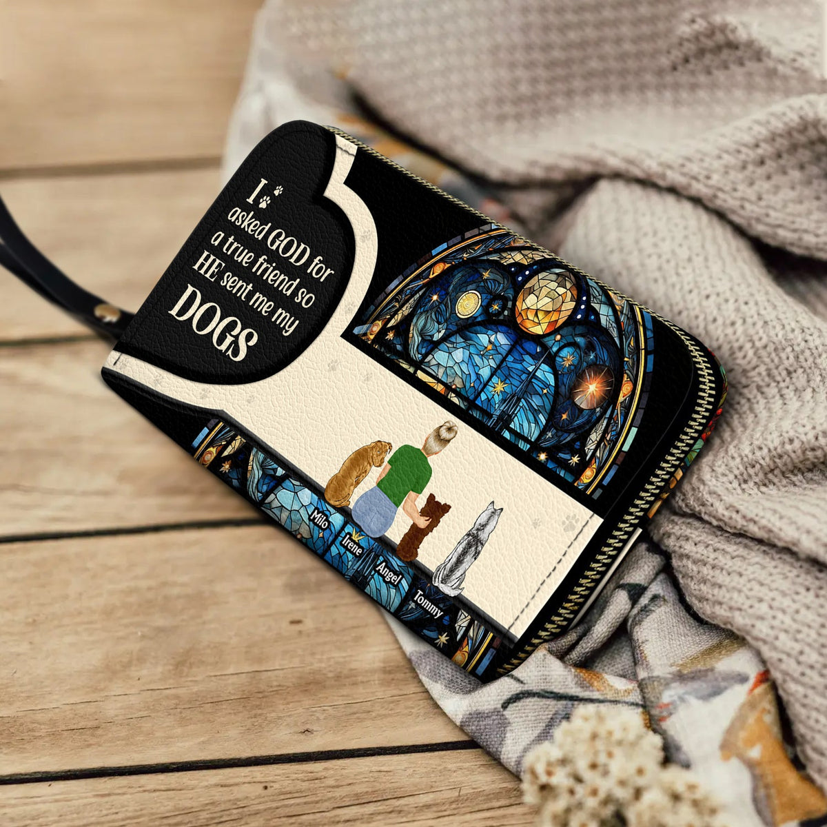 J'ai demandé à Dieu de me donner un véritable ami - Cadeau pour maman chien - Portefeuille long en cuir personnalisé