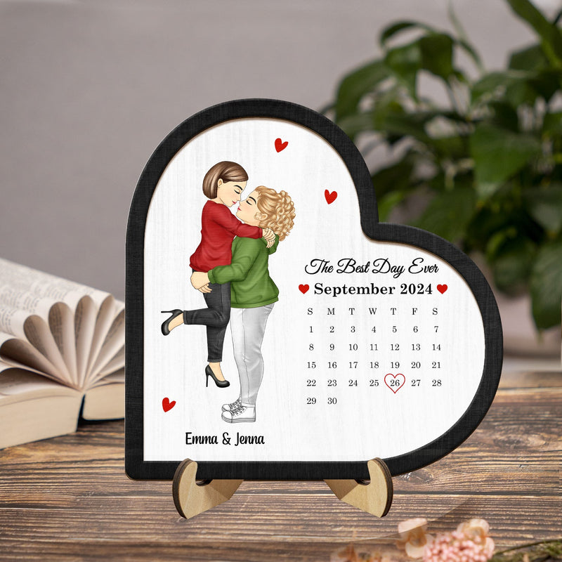 Calendar The Best Day Ever - Gift For Couples - Personalized 2-Layered Wooden Plaque