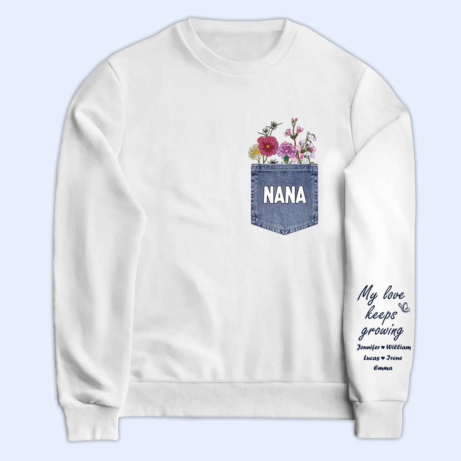 My Love Keeps Growing - Gift For Grandma And Mother - Personalized Sweatshirt With Sleeve Imprint