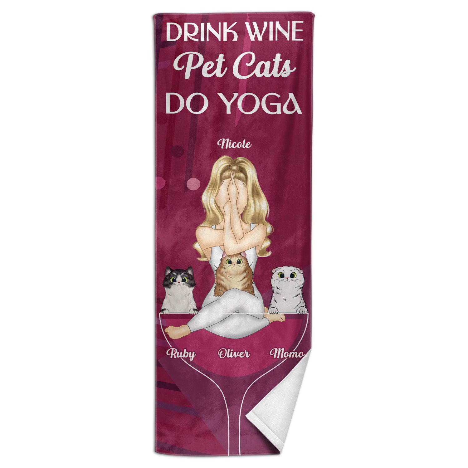 Yoga Drink Wine Pet Cats - Gift For Cat Mom - Personalized Yoga Towel