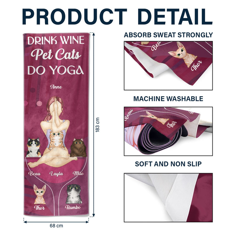 Serviette de yoga personnalisée avec boisson et vin pour chats