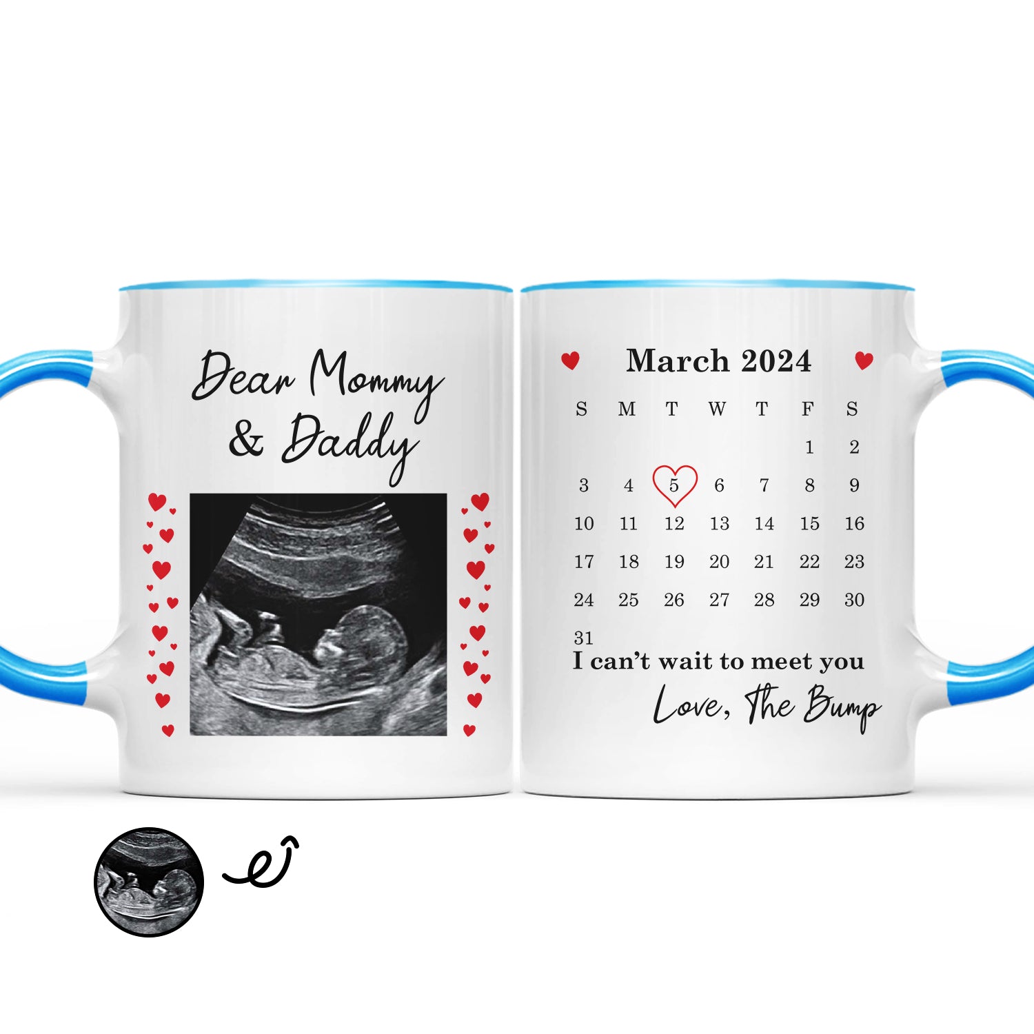 Custom Photo Calendar Can't Wait To Meet You - Gift For Mother, Father - Personalized Accent Mug