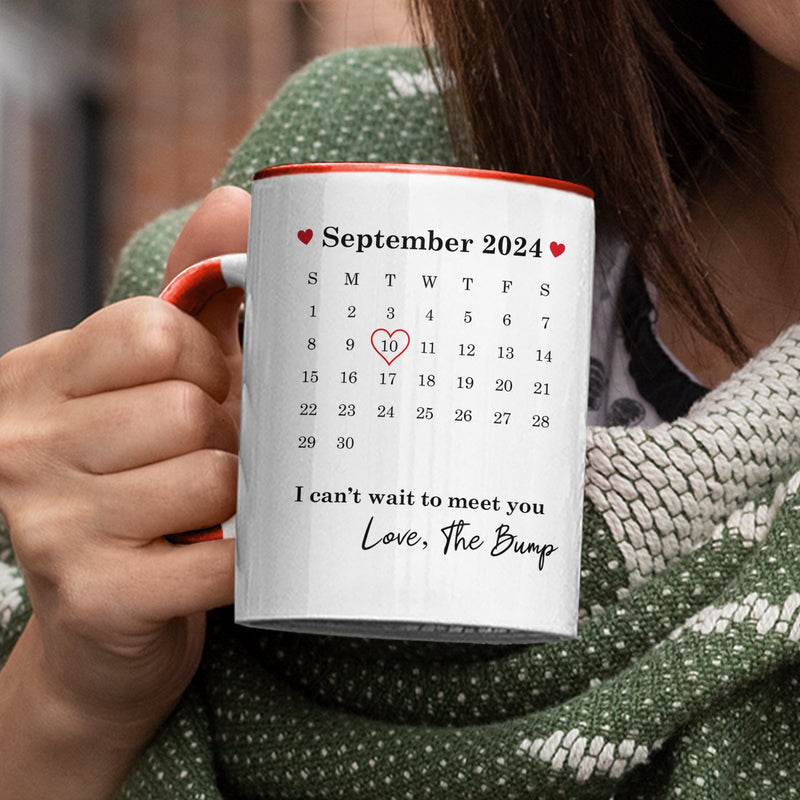 Custom Photo Calendar Can't Wait To Meet You - Gift For Mother, Father - Personalized Accent Mug