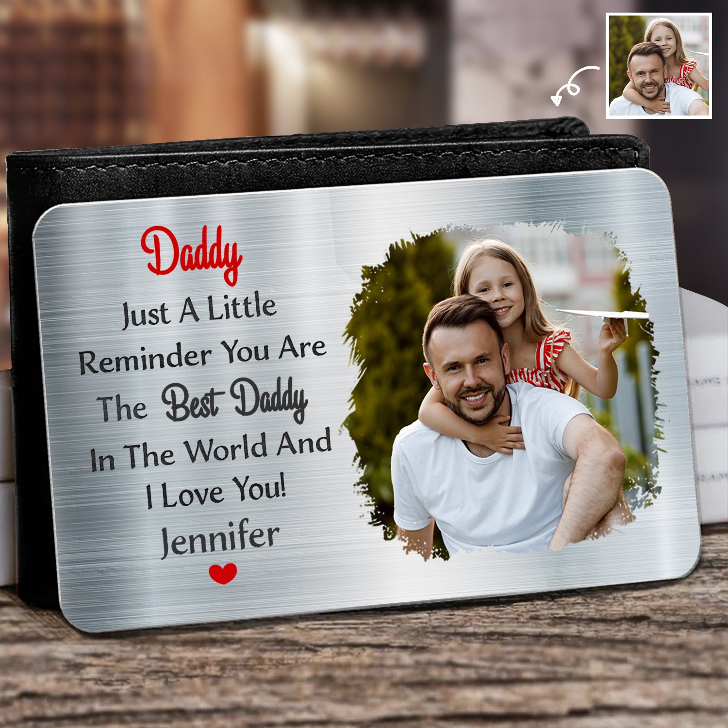 Custom Photo Little Reminder - Gift For Father, Grandpa - Personalized Aluminum Wallet Card