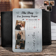 Calendrier photo personnalisé « Le jour où notre voyage a commencé » - Cadeau pour couples - Carte portefeuille en aluminium personnalisée