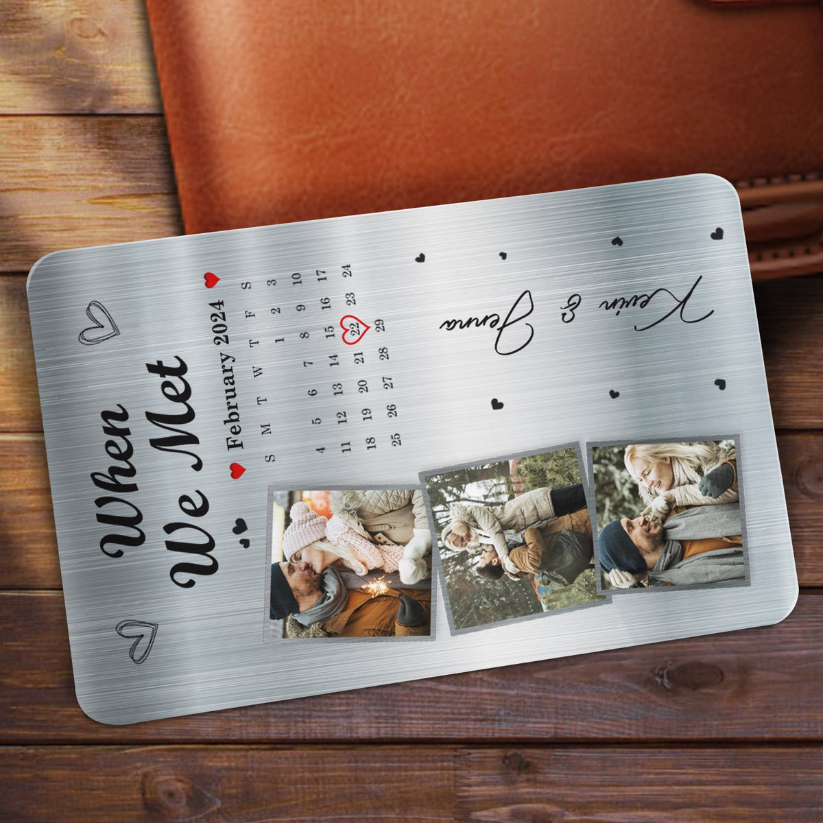 Calendrier photo personnalisé « Le jour où notre voyage a commencé » - Cadeau pour couples - Carte portefeuille en aluminium personnalisée