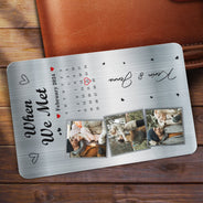 Calendrier photo personnalisé « Le jour où notre voyage a commencé » - Cadeau pour couples - Carte portefeuille en aluminium personnalisée