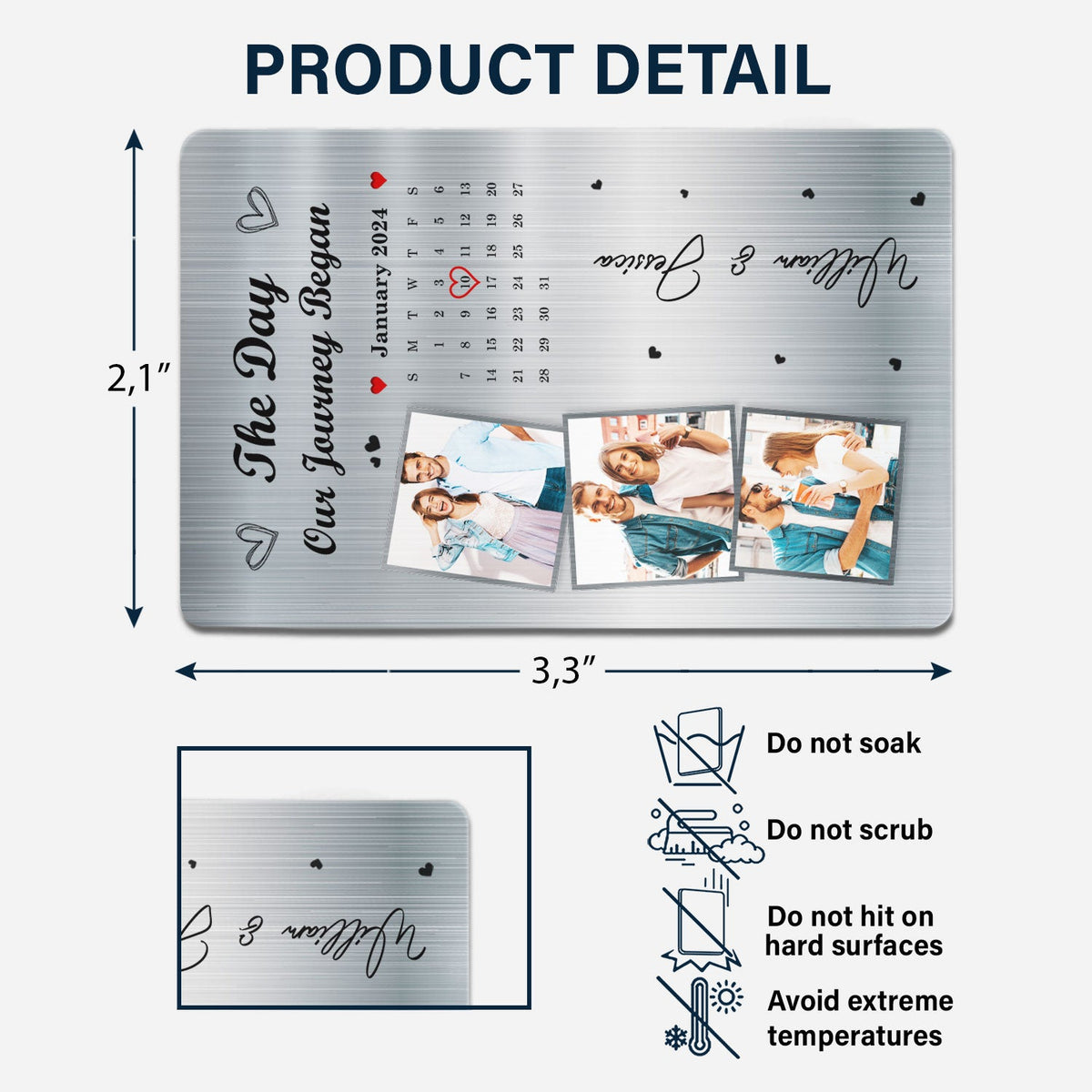 Calendrier photo personnalisé « Le jour où notre voyage a commencé » - Cadeau pour couples - Carte portefeuille en aluminium personnalisée