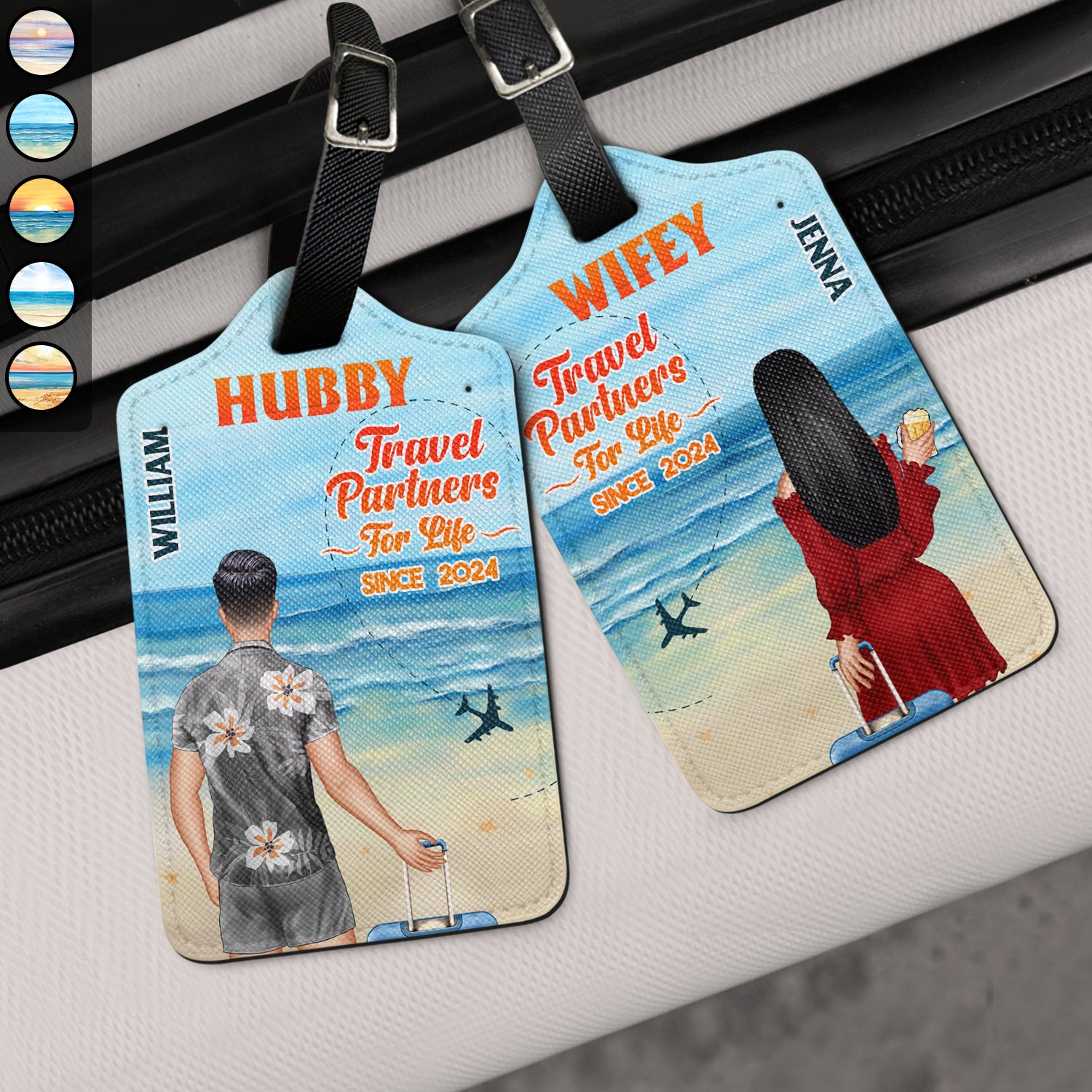 Beach Couple Travel Hubby & Wifey Travel Partners For Life - Gift For Couples, Traveling Gift - Personalized Combo 2 Luggage Tags