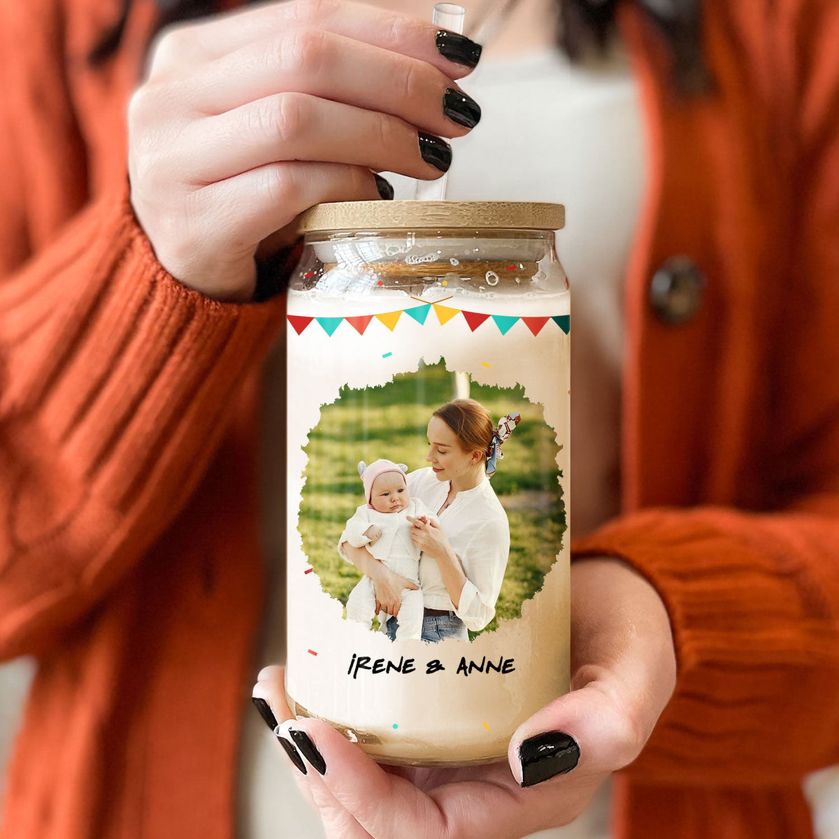 Custom Photo Calendar Where I Become A Mom - Gift For Mom - Personalized Clear Glass Can