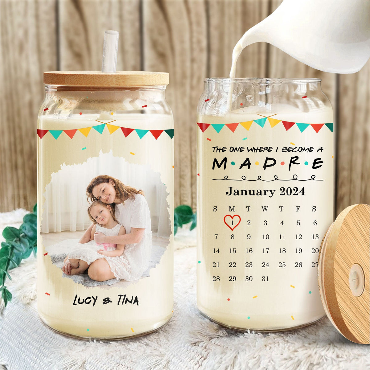 Custom Photo Calendar Where I Become A Mom - Gift For Mom - Personalized Clear Glass Can