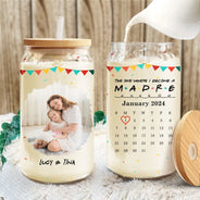 Custom Photo Calendar Where I Become A Mom - Gift For Mom - Personalized Clear Glass Can
