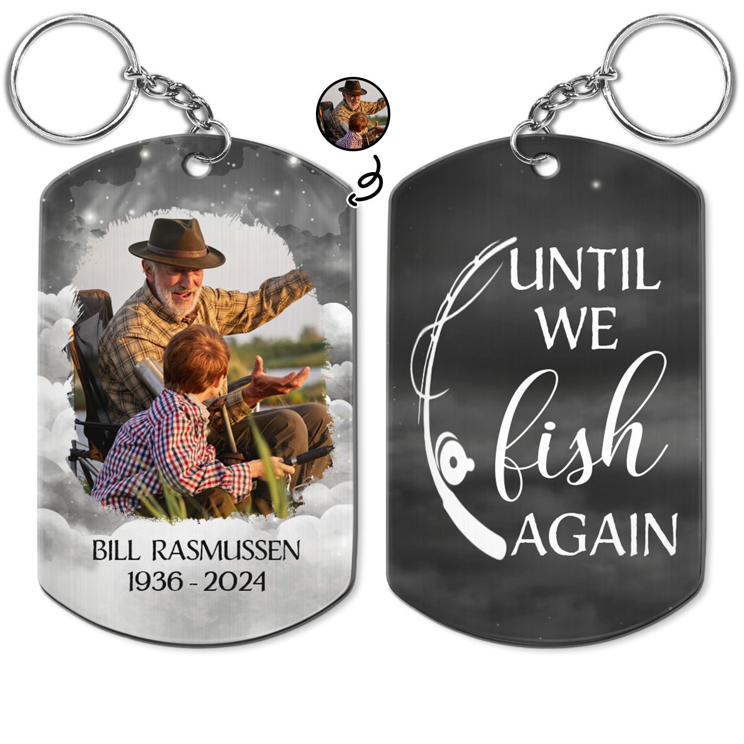 Custom Photo Memorial Until We Fish In Heaven - Memorial Gift For Family - Personalized Aluminum Keychain