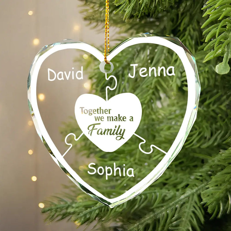 Christmas,Family,Happy - Christmas Together We Make A Family - Personalized Heart Shaped Glass Ornament