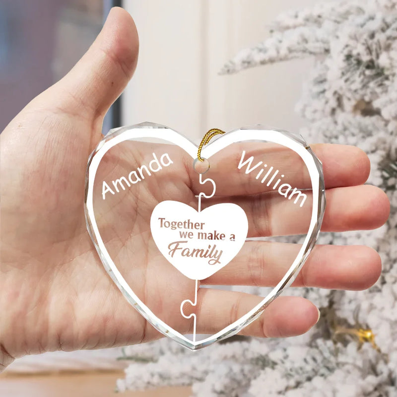 Christmas,Family,Happy - Christmas Together We Make A Family - Personalized Heart Shaped Glass Ornament