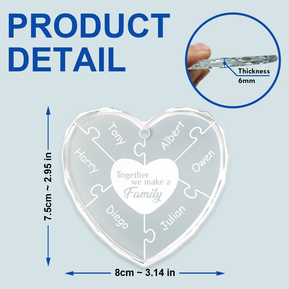 Christmas,Family,Happy - Christmas Together We Make A Family - Personalized Heart Shaped Glass Ornament