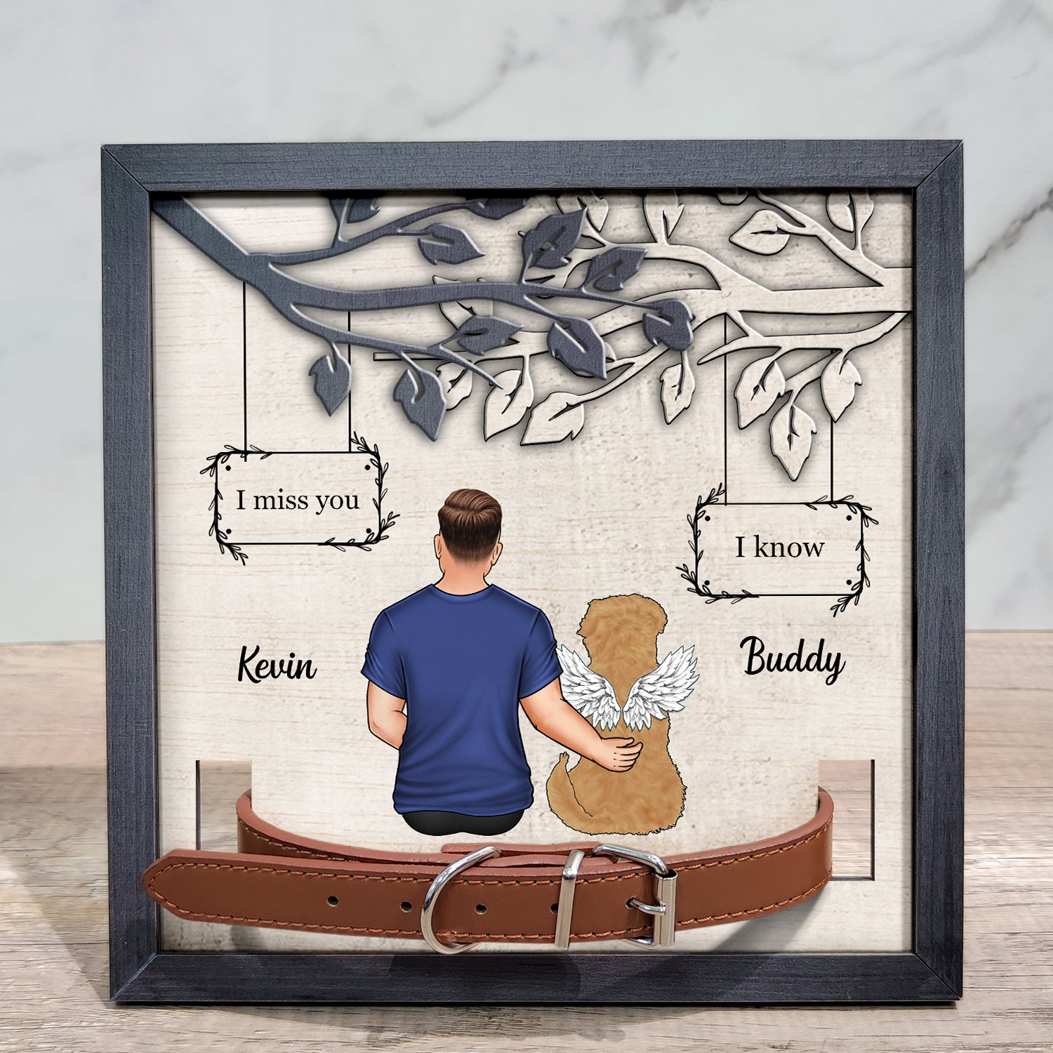I Miss You I Know - Dog Memorial Gift For Dog Dad, Dog Mom - Personalized Pet Loss Sign, Collar Frame
