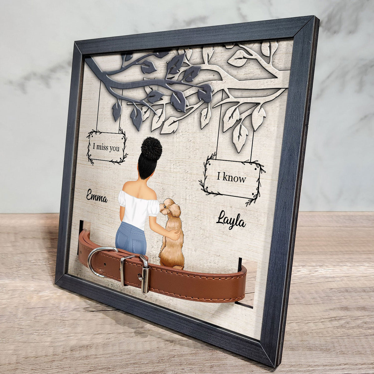 I Miss You I Know - Dog Memorial Gift For Dog Dad, Dog Mom - Personalized Pet Loss Sign, Collar Frame