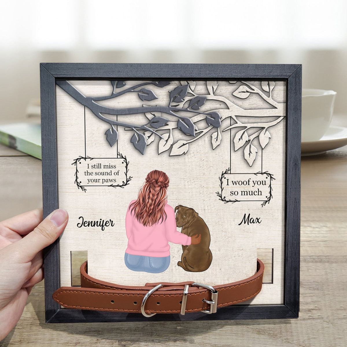 I Miss You I Know - Dog Memorial Gift For Dog Dad, Dog Mom - Personalized Pet Loss Sign, Collar Frame