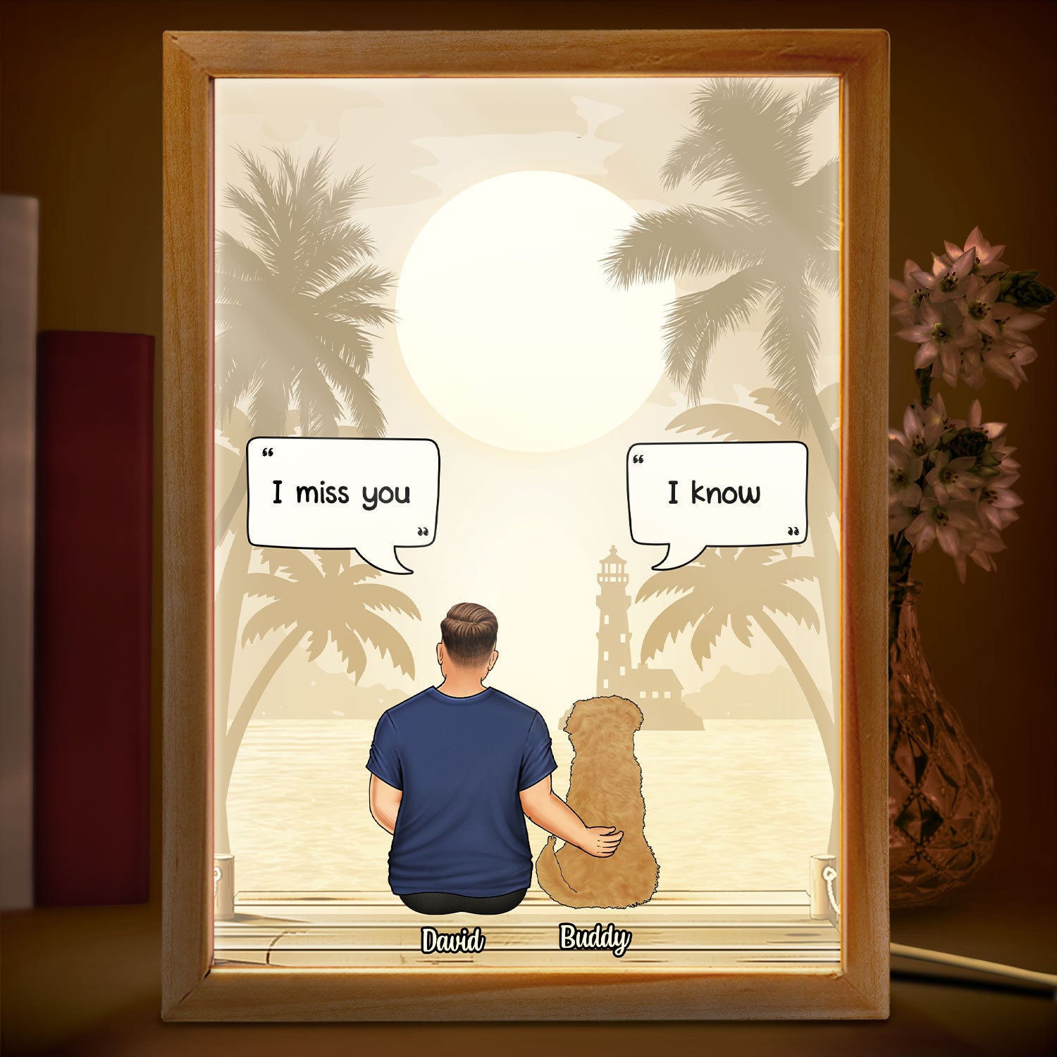 I Miss You I Know - Dog Memorial Gift For Dog Dad, Dog Mom - Personalized Picture Frame Light Box