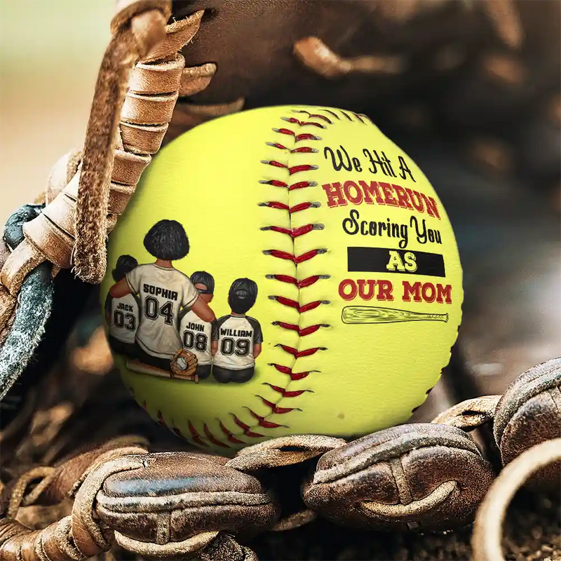 We Hit A Homerun Scoring As Our Mom - Personalized Baseball, Softball