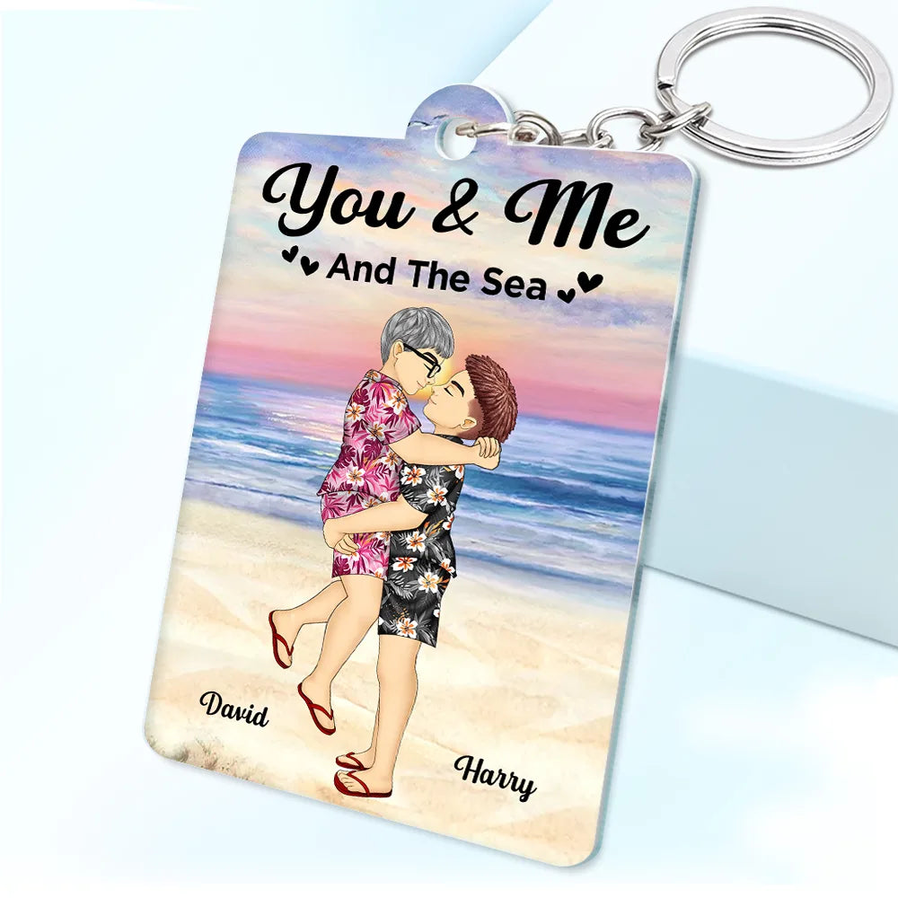 QR Code Couple Été Toi &amp; Moi Et La Mer - Porte-clés Acrylique Personnalisé