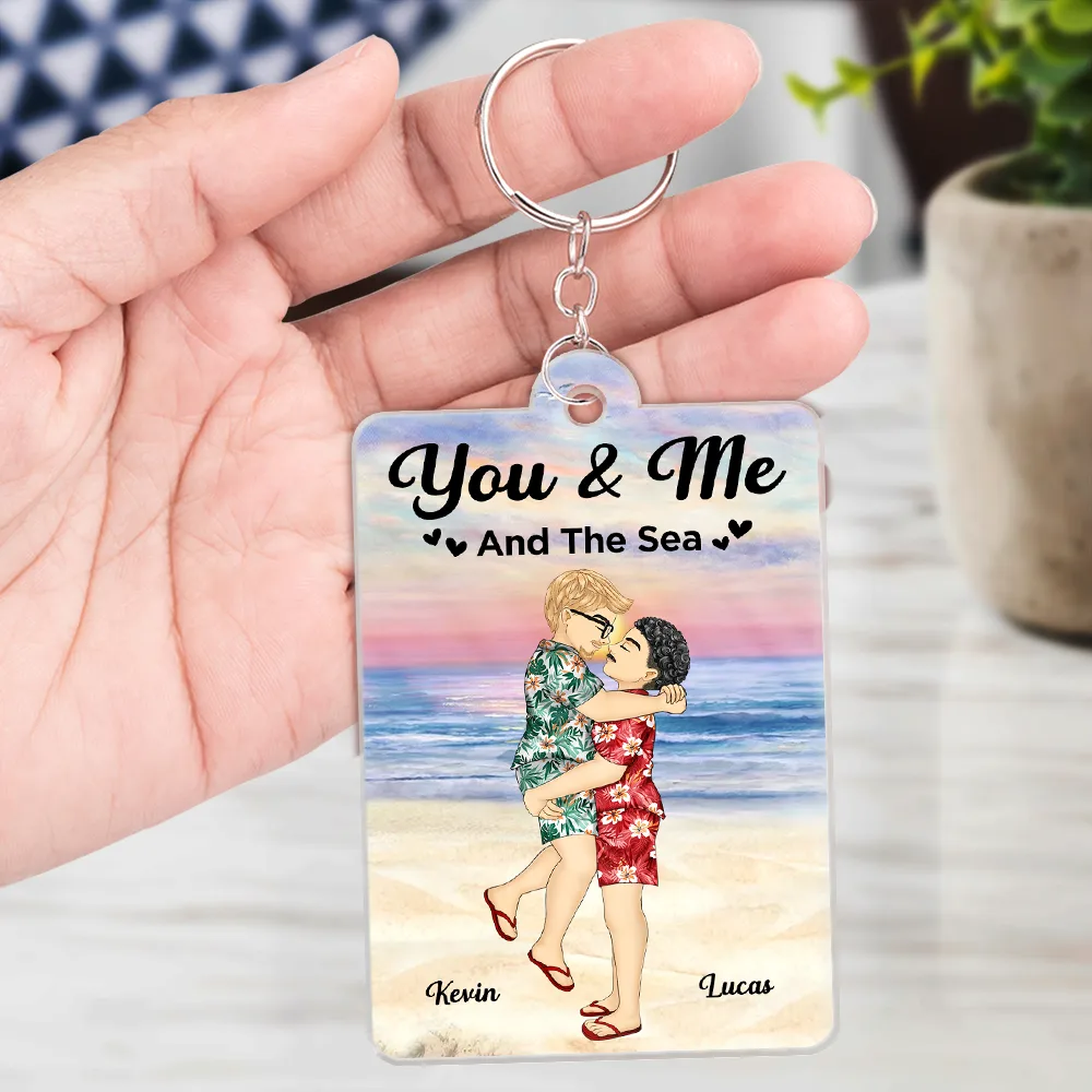 QR Code Couple Été Toi &amp; Moi Et La Mer - Porte-clés Acrylique Personnalisé