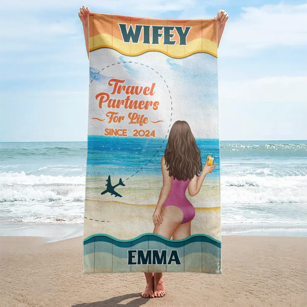 Beach Couple Travel Partners For Life - Personalized Beach Towel