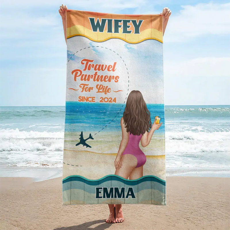 Beach Couple Travel Partners For Life - Personalized Beach Towel