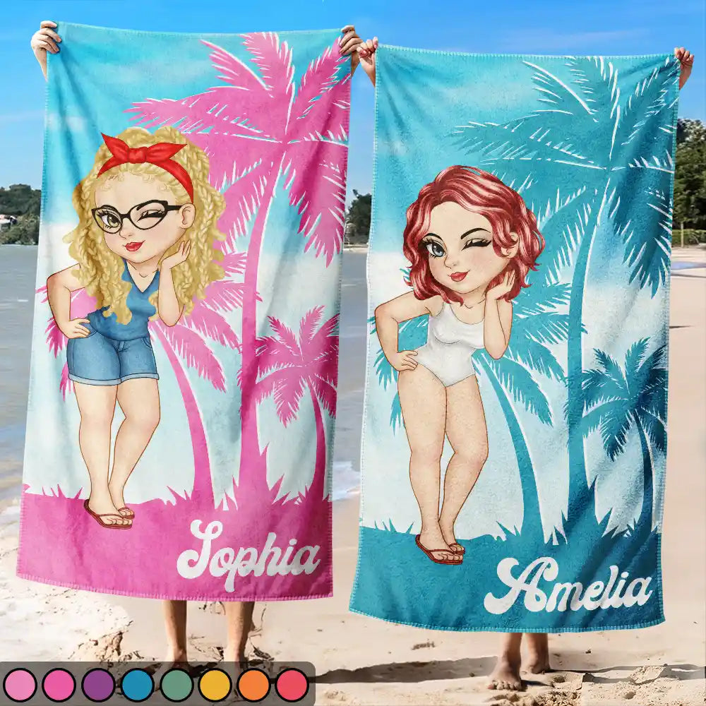 Beach Palm Tree Vintage Name - Personalized Beach Towel