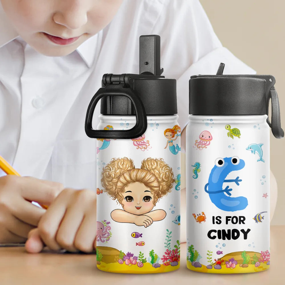 Unicorn Dino Mermaid Elephant School Kid's Name - Personalized Kids Water Bottle