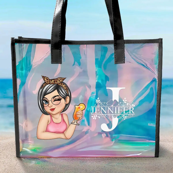 Beach Summer Vibe Monogram - Personalized Holographic Tote