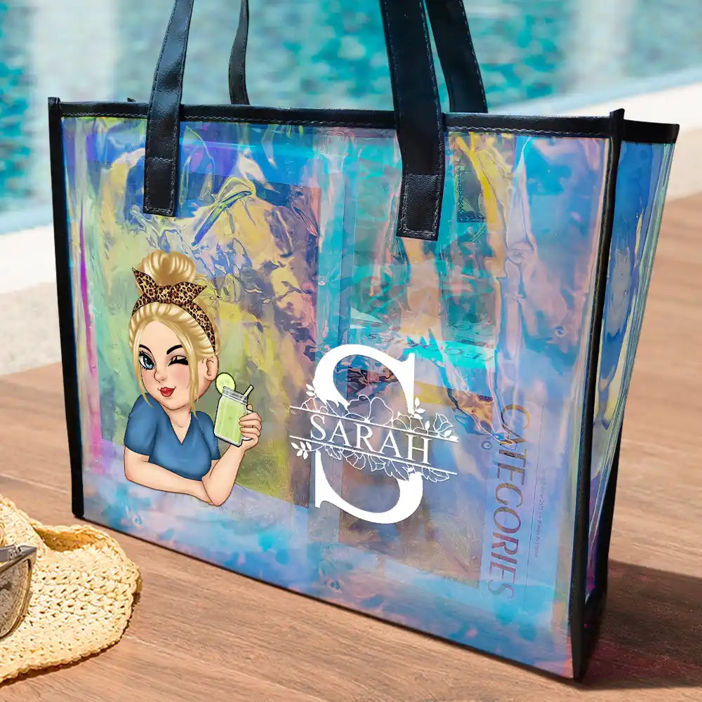 Beach Summer Vibe Monogram - Personalized Holographic Tote