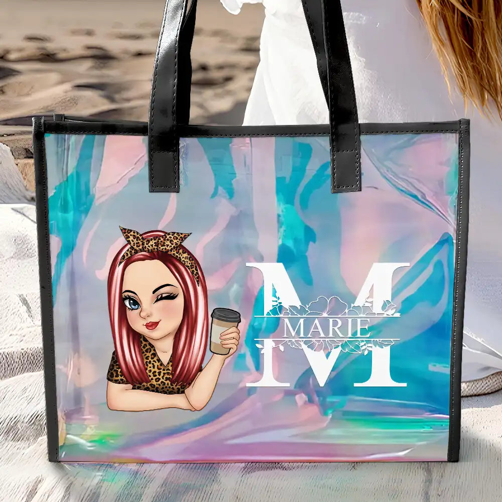 Beach Summer Vibe Monogram - Personalized Holographic Tote