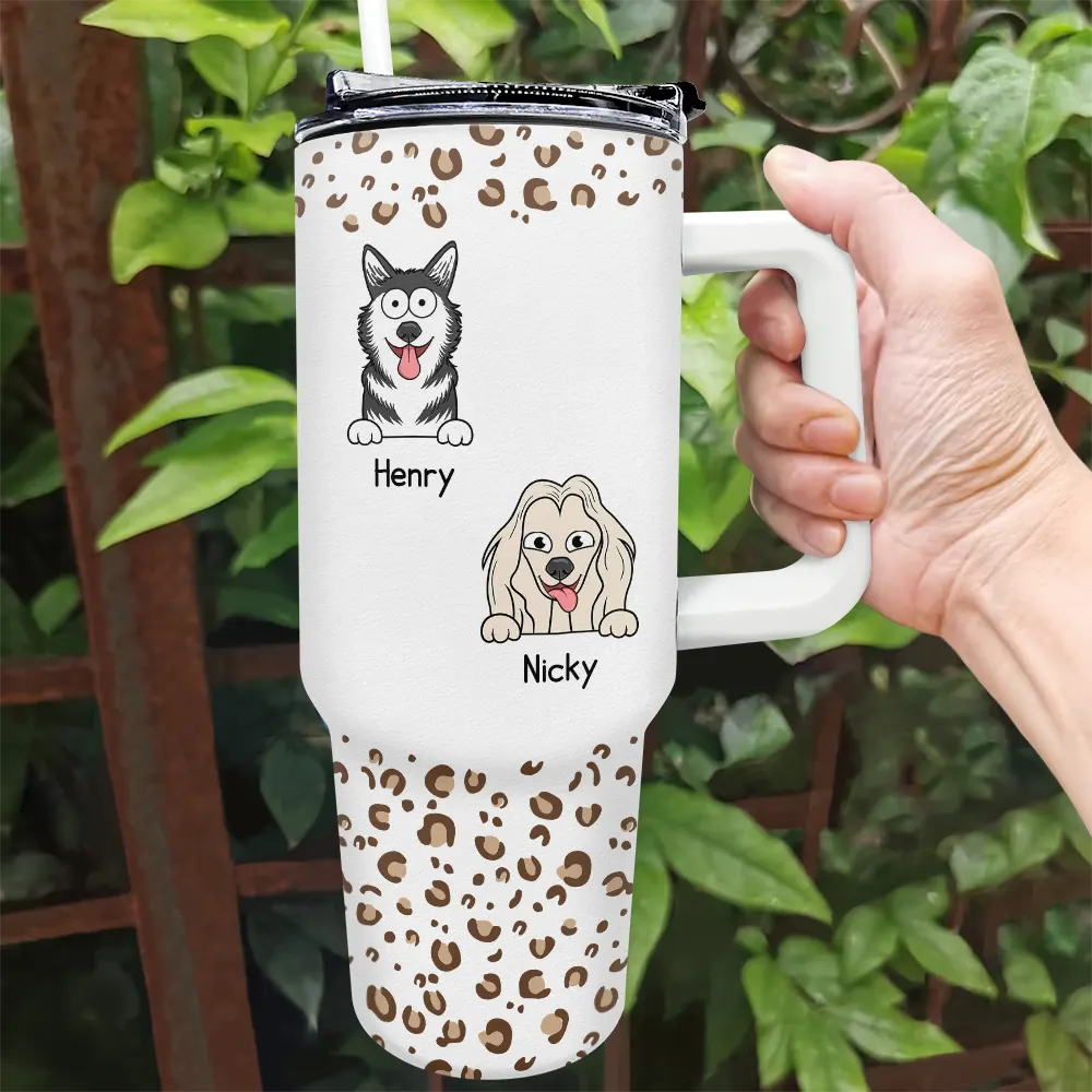 Dog Mom Leopard Pattern - Personalized 40oz Tumbler With Straw