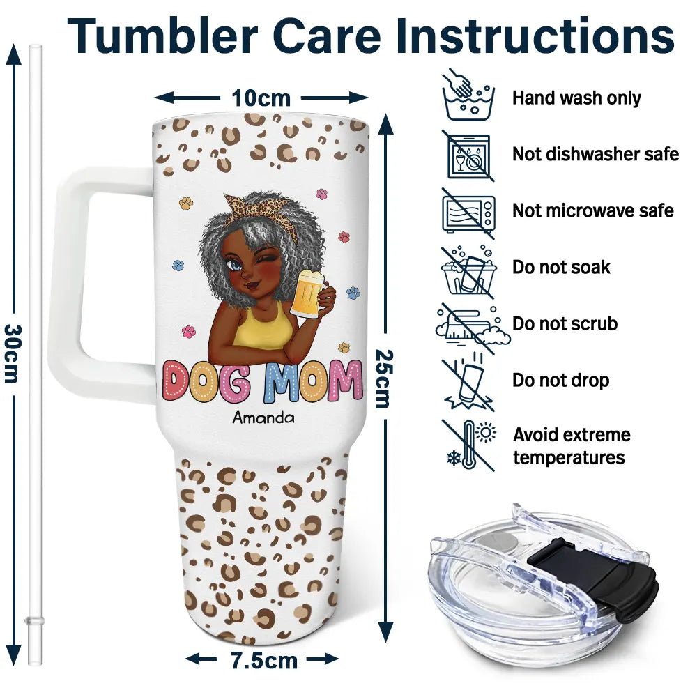 Dog Mom Leopard Pattern - Personalized 40oz Tumbler With Straw