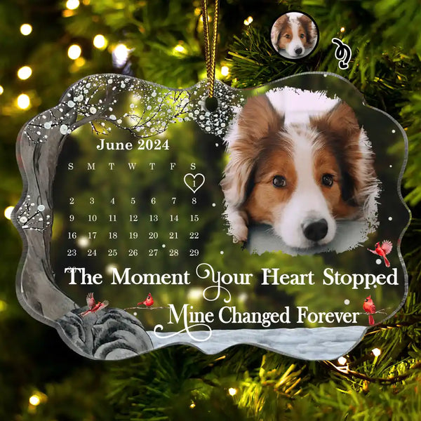 Calendrier photo personnalisé de Noël « Le moment où votre cœur s'est arrêté » - Ornement médaillon acrylique personnalisé 