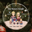 Cartoon Family Sitting - Personalized Circle Glass Ornament