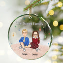 Cartoon Family Sitting - Personalized Circle Glass Ornament