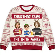 Pull moche unisexe personnalisé de l'équipe de Noël Flat Art Family 
