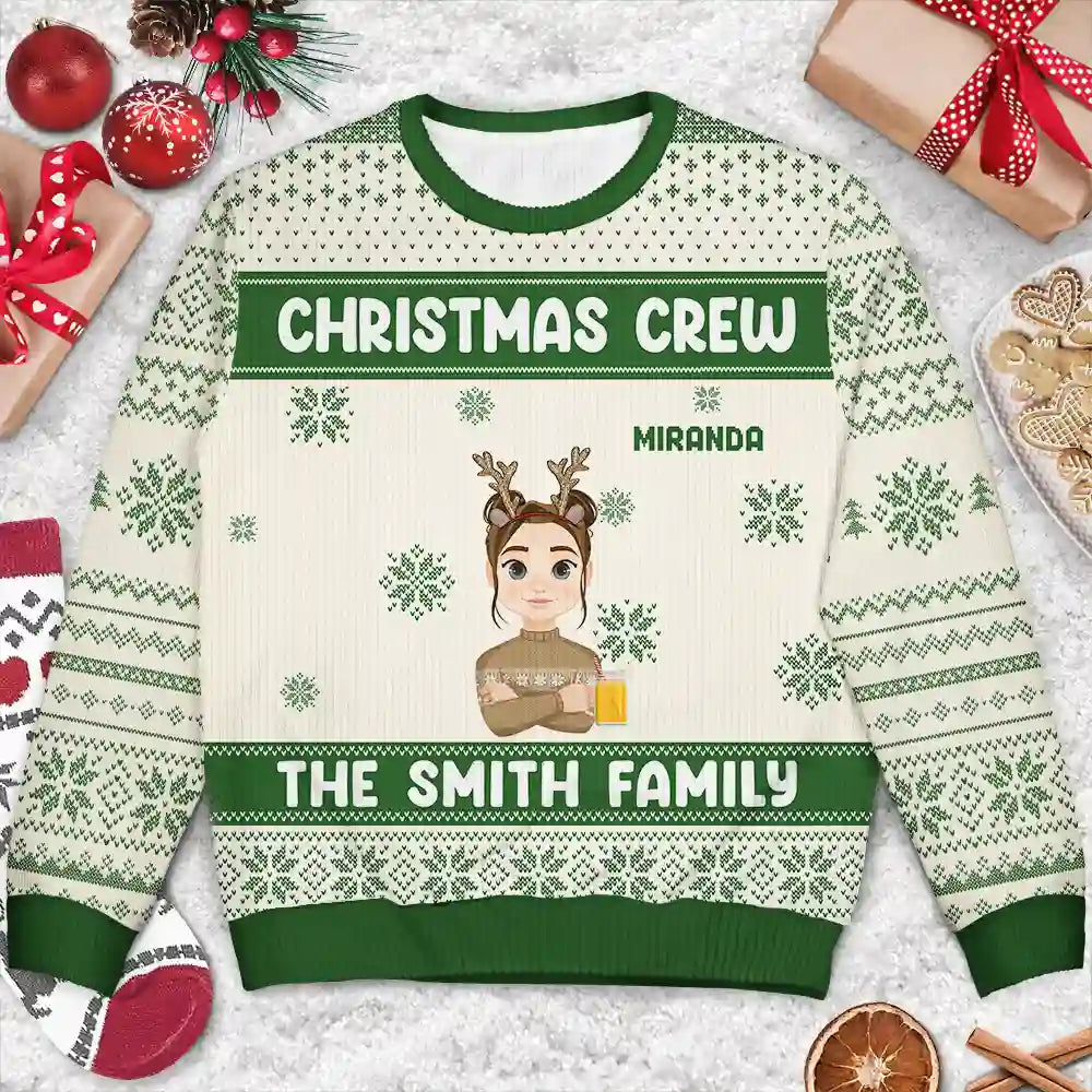 Christmas Crew Flat Art Family - Personalized Unisex Ugly Sweater