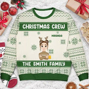 Pull moche unisexe personnalisé de l'équipe de Noël Flat Art Family 