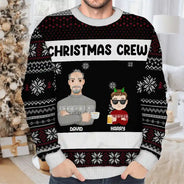 Pull moche unisexe personnalisé de l'équipe de Noël Flat Art Family 