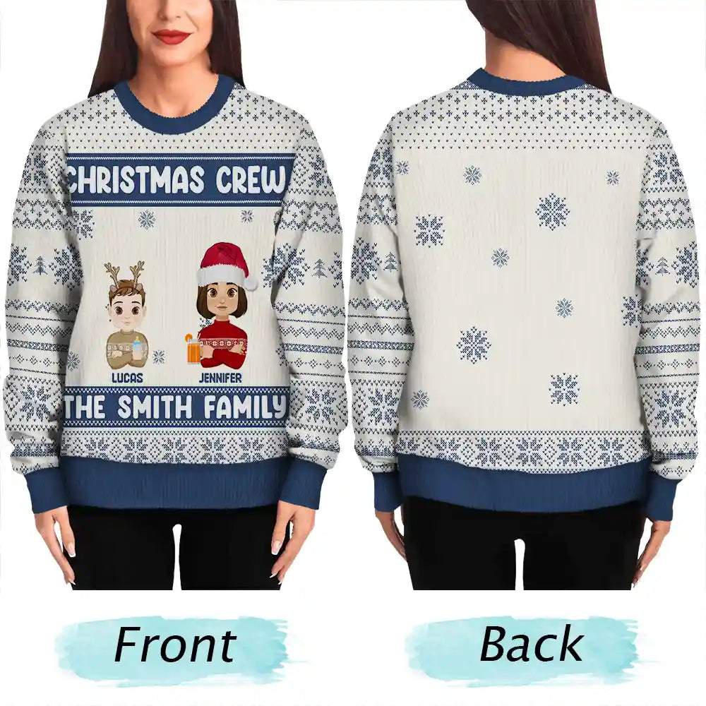 Pull moche unisexe personnalisé de l'équipe de Noël Flat Art Family 