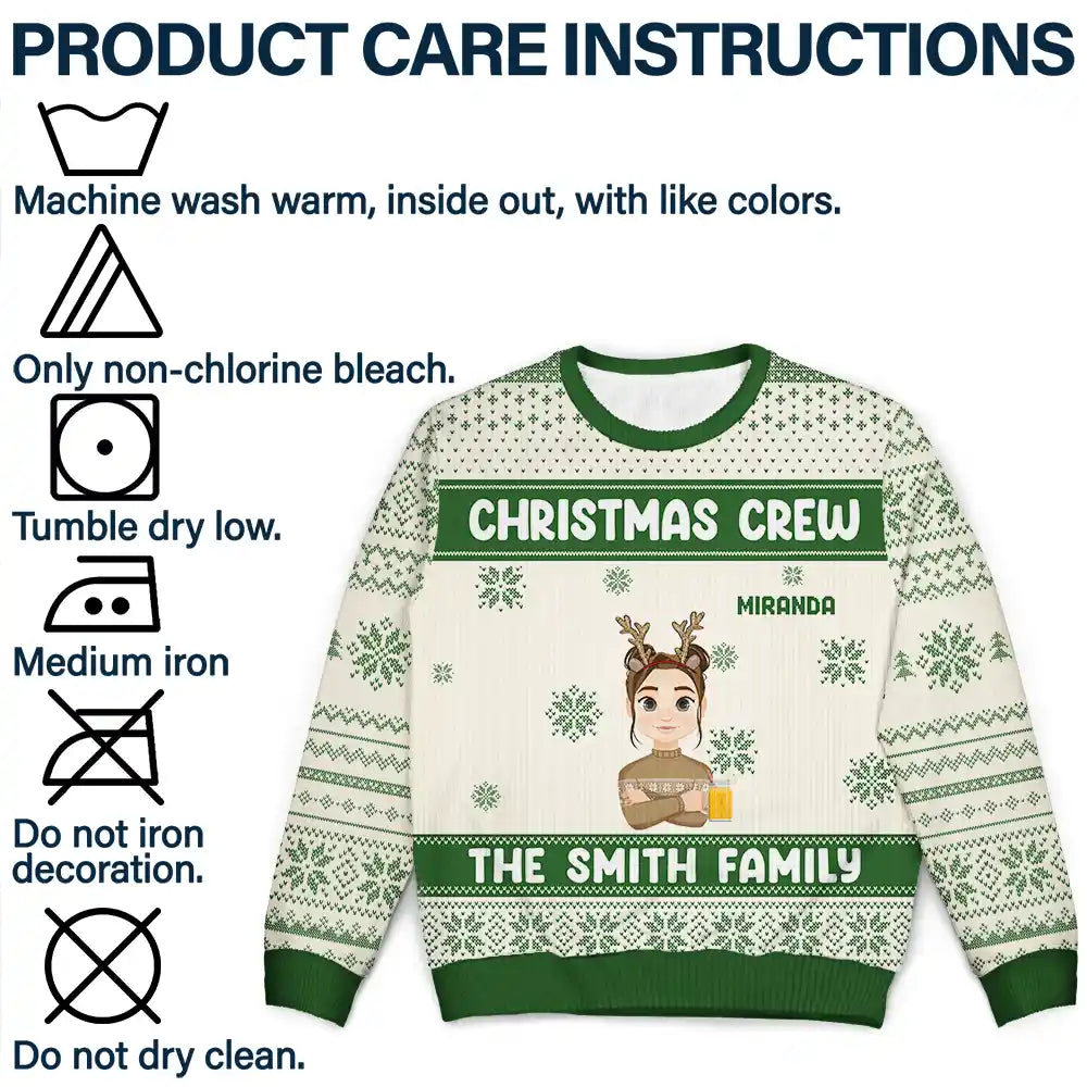 Christmas Crew Flat Art Family - Personalized Unisex Ugly Sweater