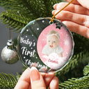 Custom Photo New Baby's First Christmas - Personalized Circle Glass Ornament